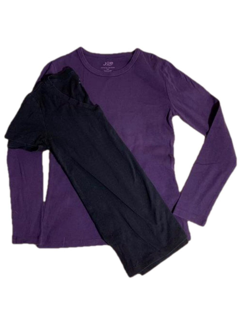 Joe t-shirts one purple with long sleeves, one black with shirt sleeves mediums